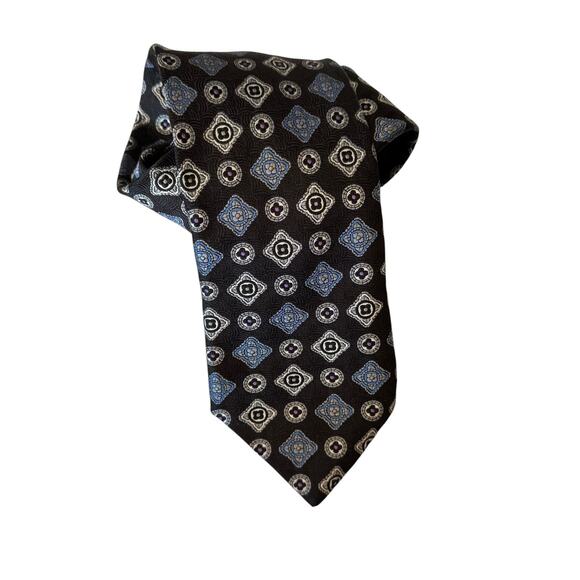 Jos A Bank Signature Collection XL Silk Tie Geometric Blue Black Made in Italy - Picture 2 of 4